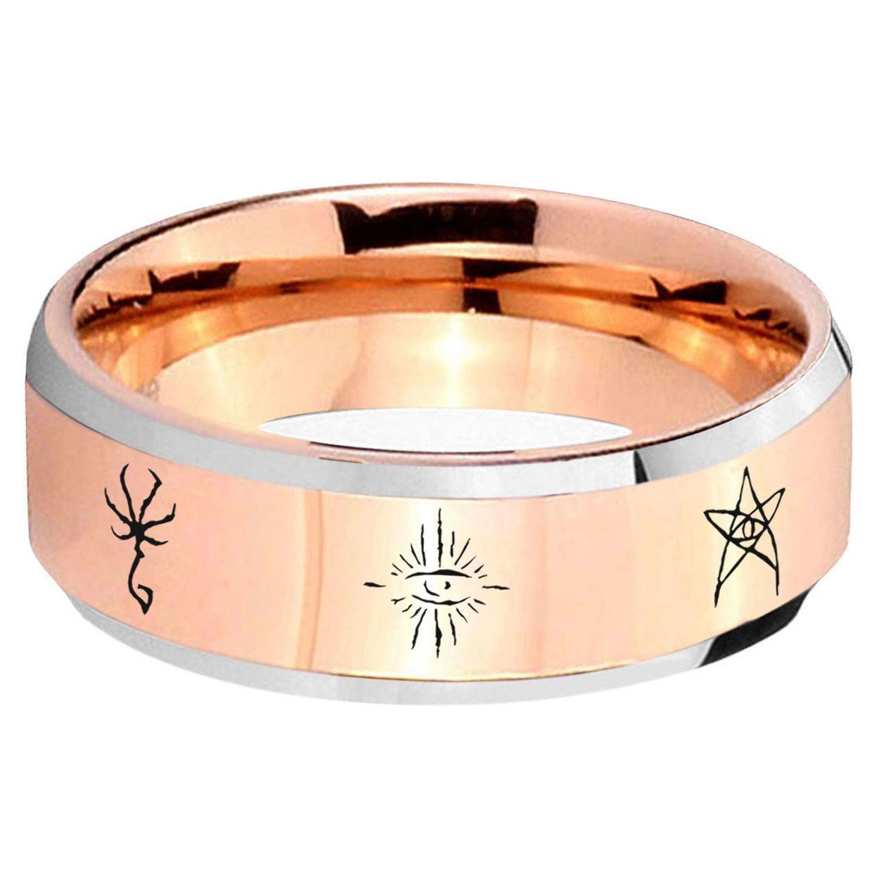 5MM Blackborne Caryll Runes Beveled Rose Gold Tungsten Wedding Band
