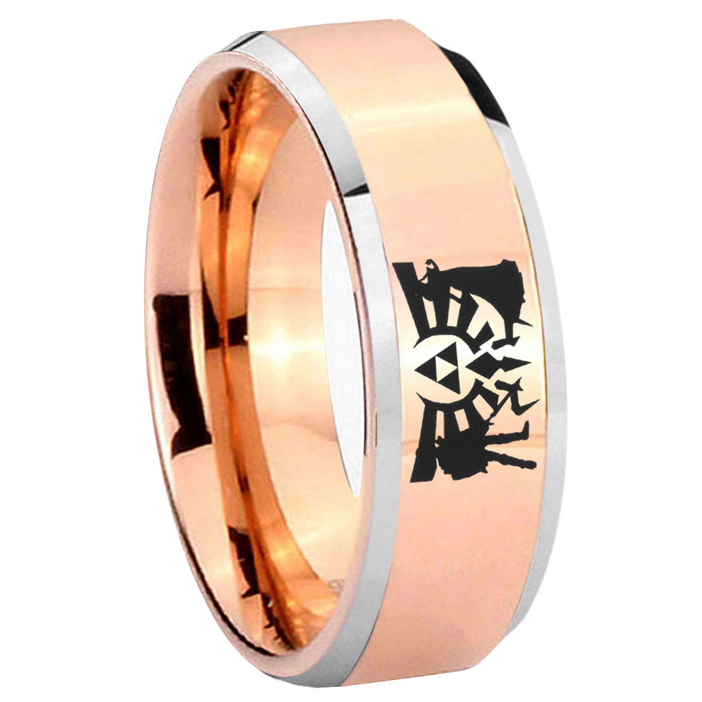 8MM Zelda Link Beveled Rose Gold Tungsten Wedding Band