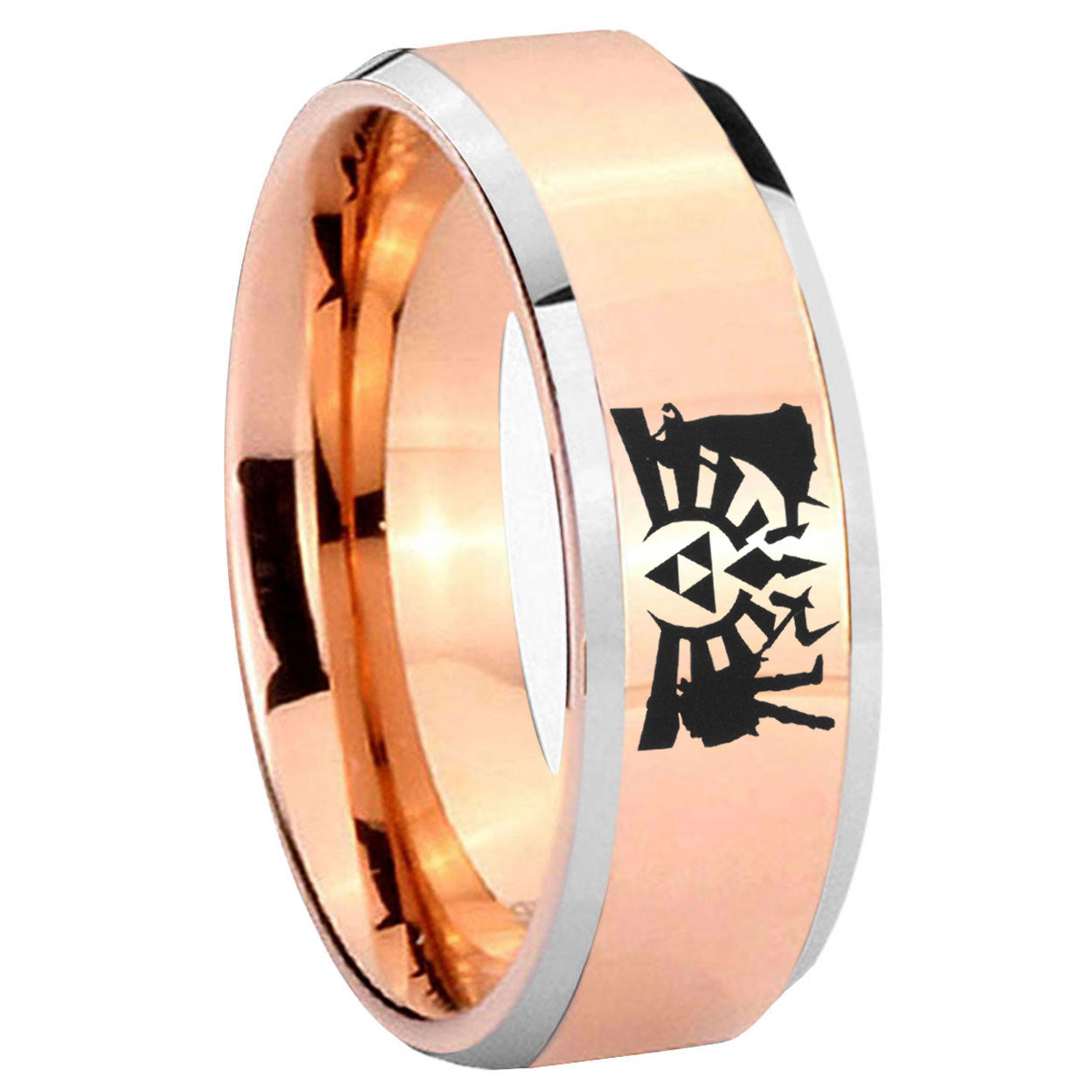 8MM Zelda Link Beveled Rose Gold Tungsten Wedding Band