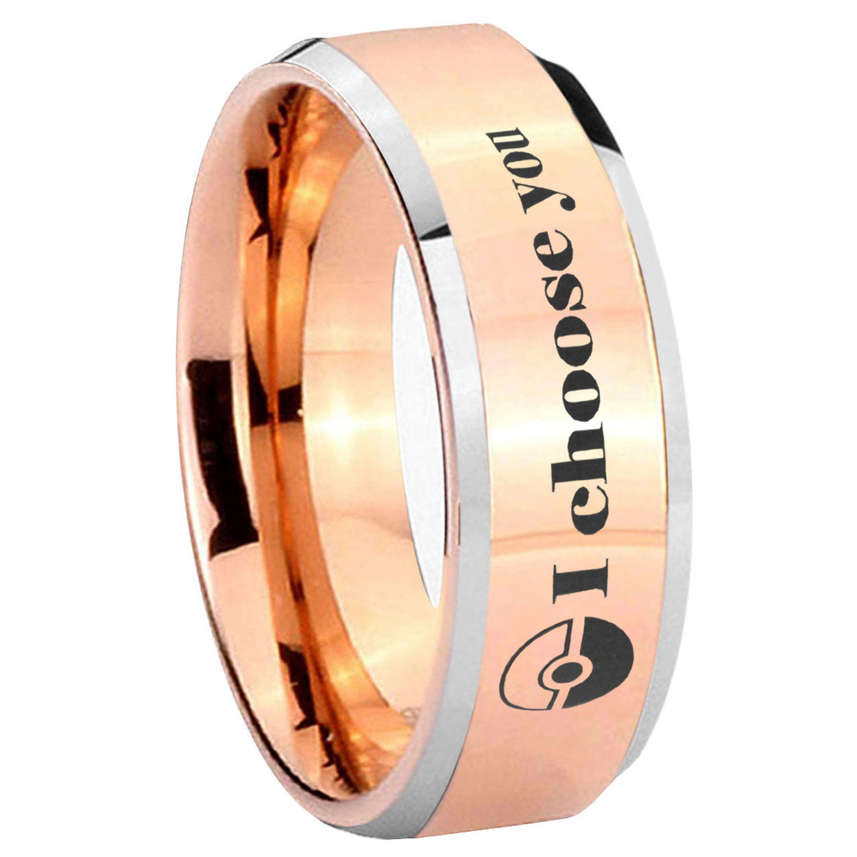 8MM Pokeball Pokemon Beveled Rose Gold Tungsten Wedding Band