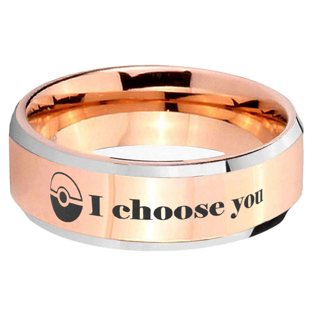 5MM Pokeball Pokemon Beveled Rose Gold Tungsten Wedding Band