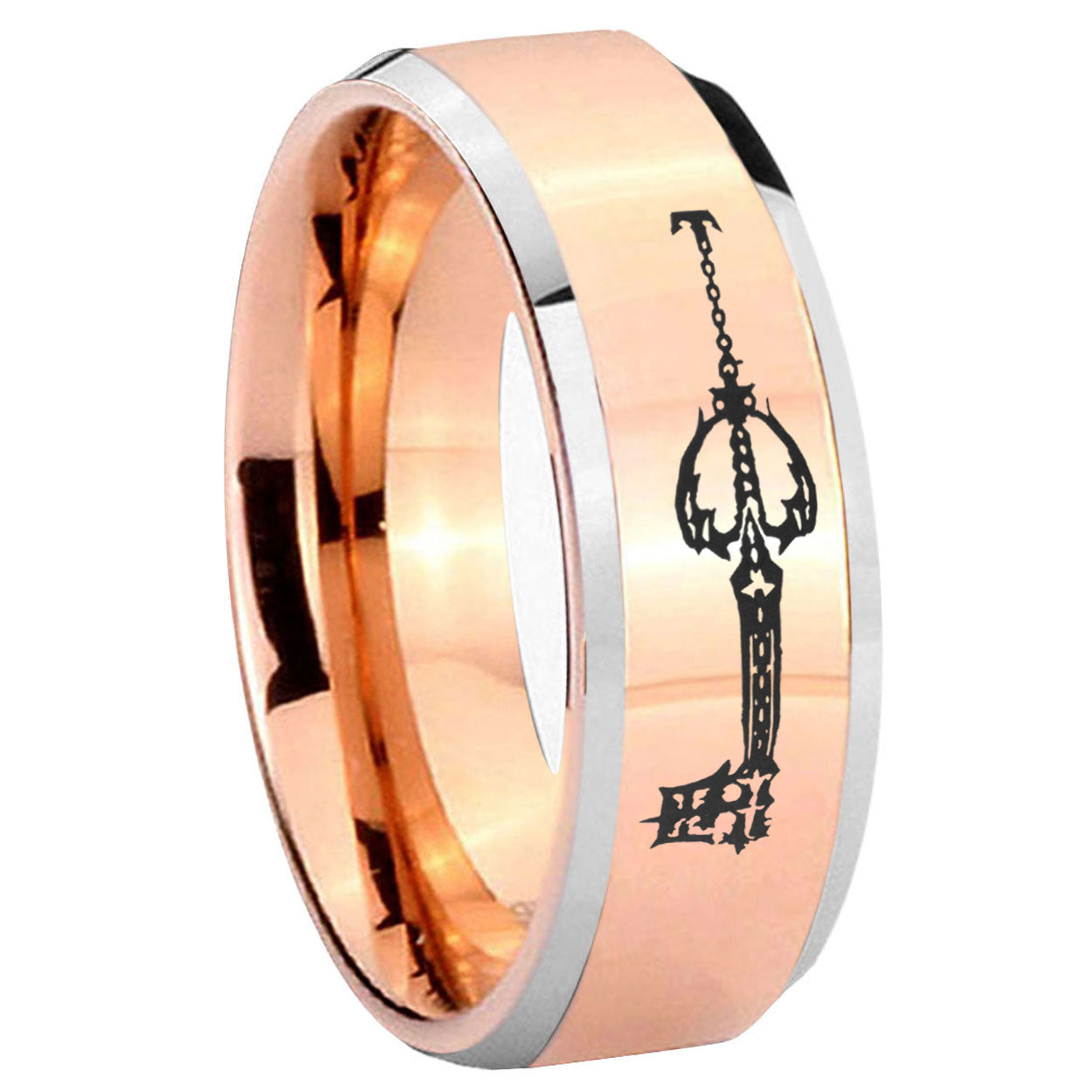 8MM kingdom heart keyblades Beveled Rose Gold Tungsten Wedding Band