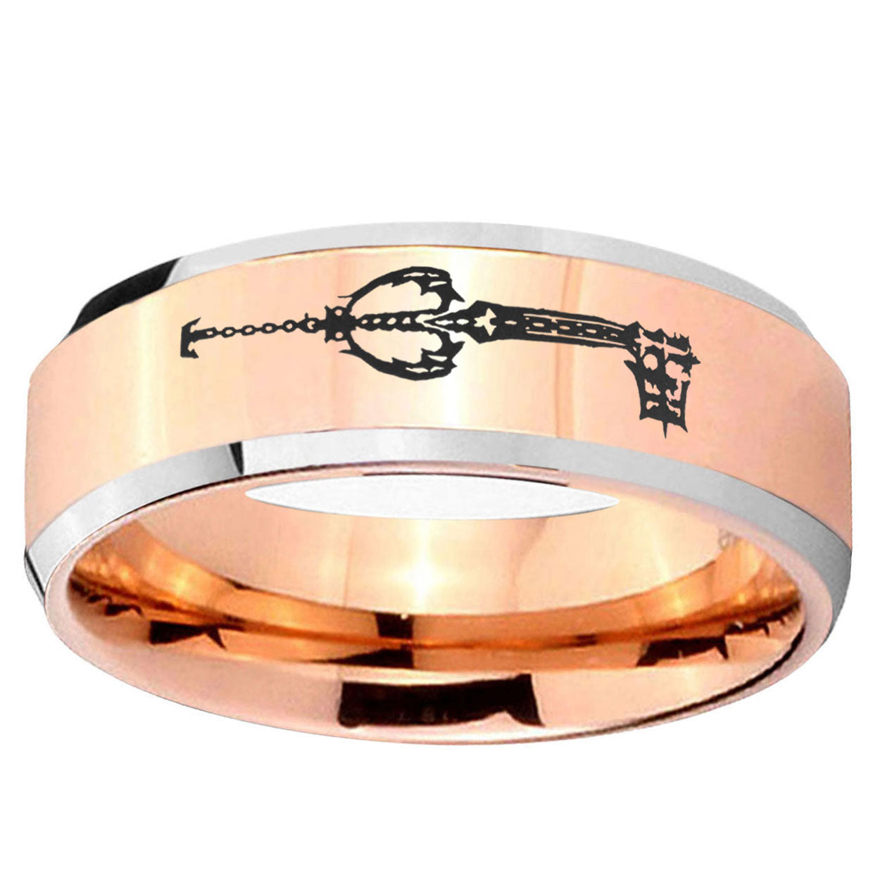 5MM kingdom heart keyblades Beveled Rose Gold Tungsten Wedding Band