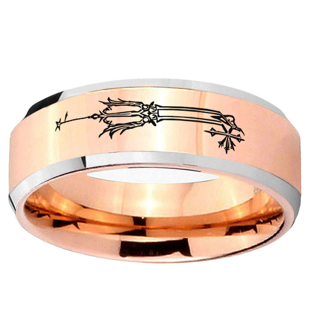 5MM Geekery Oathkeeper Kingdom Hearts Beveled Rose Gold Tungsten Wedding Band