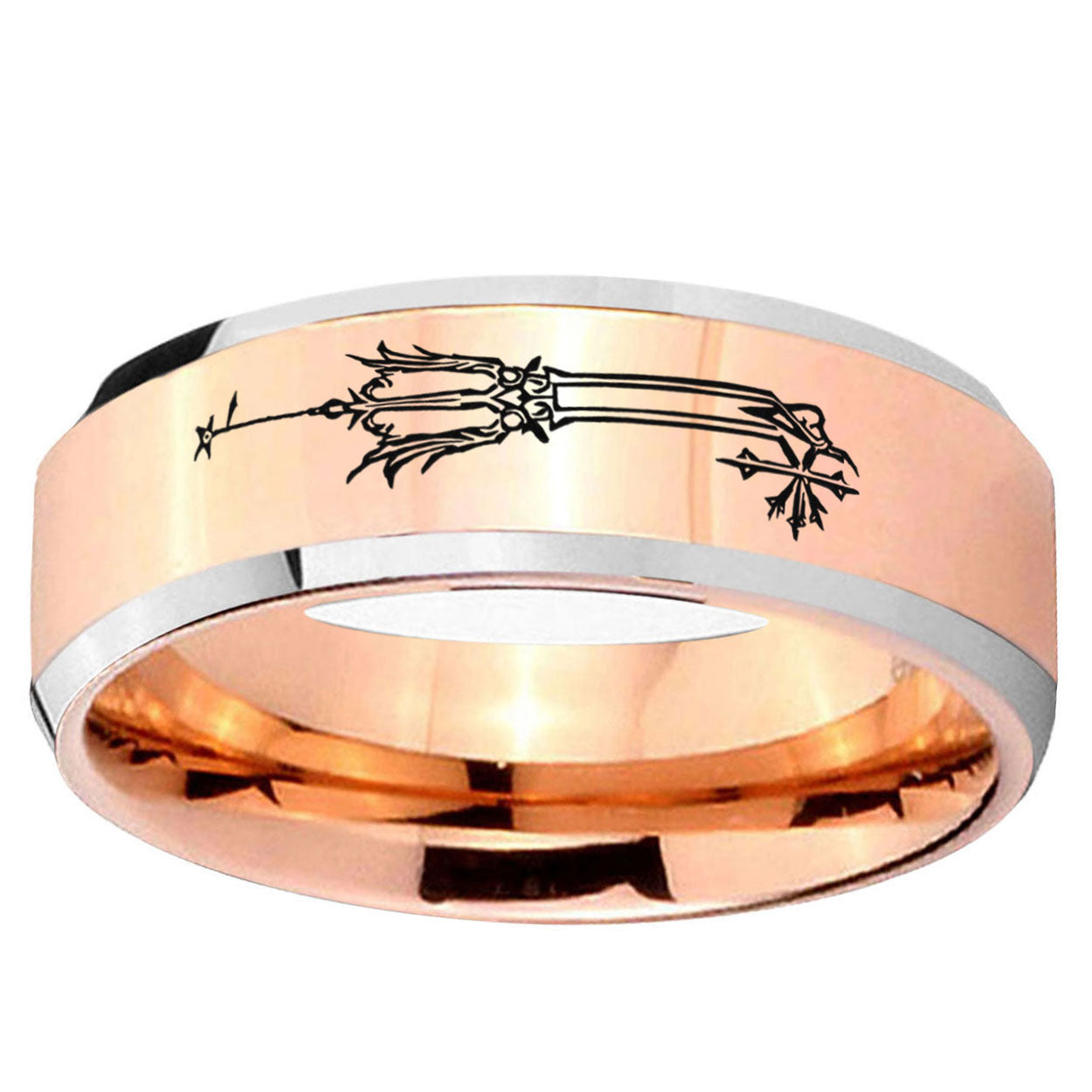 5MM Geekery Oathkeeper Kingdom Hearts Beveled Rose Gold Tungsten Wedding Band