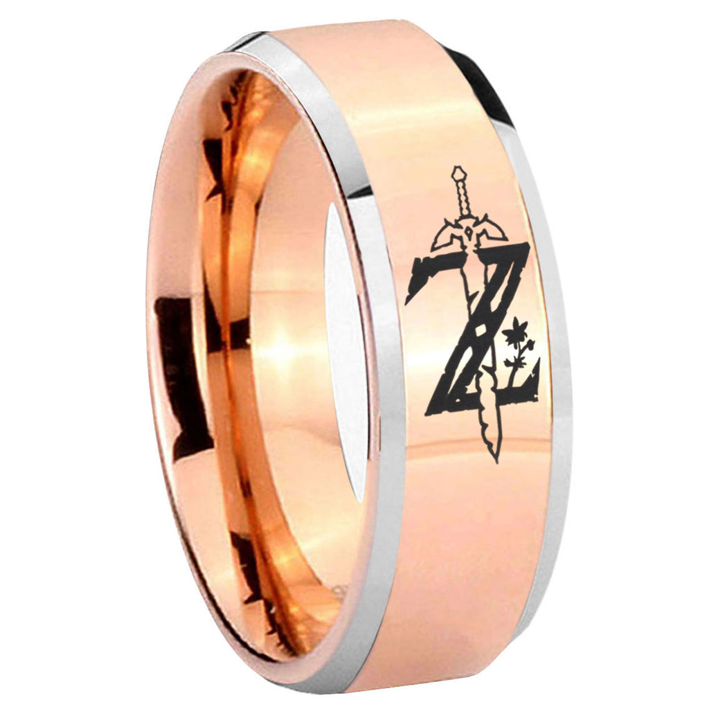 8MM Zelda Breath Of The Wild Beveled Rose Gold Tungsten Wedding Band