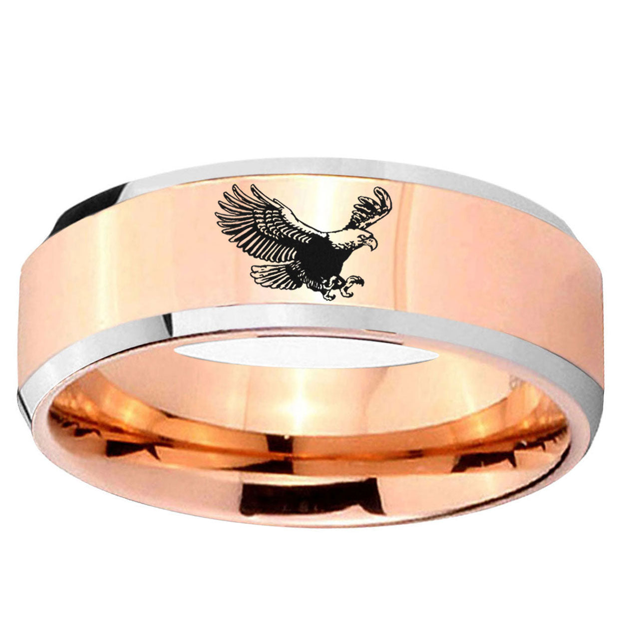5MM Flying American Eagle Beveled Rose Gold Tungsten Wedding Band