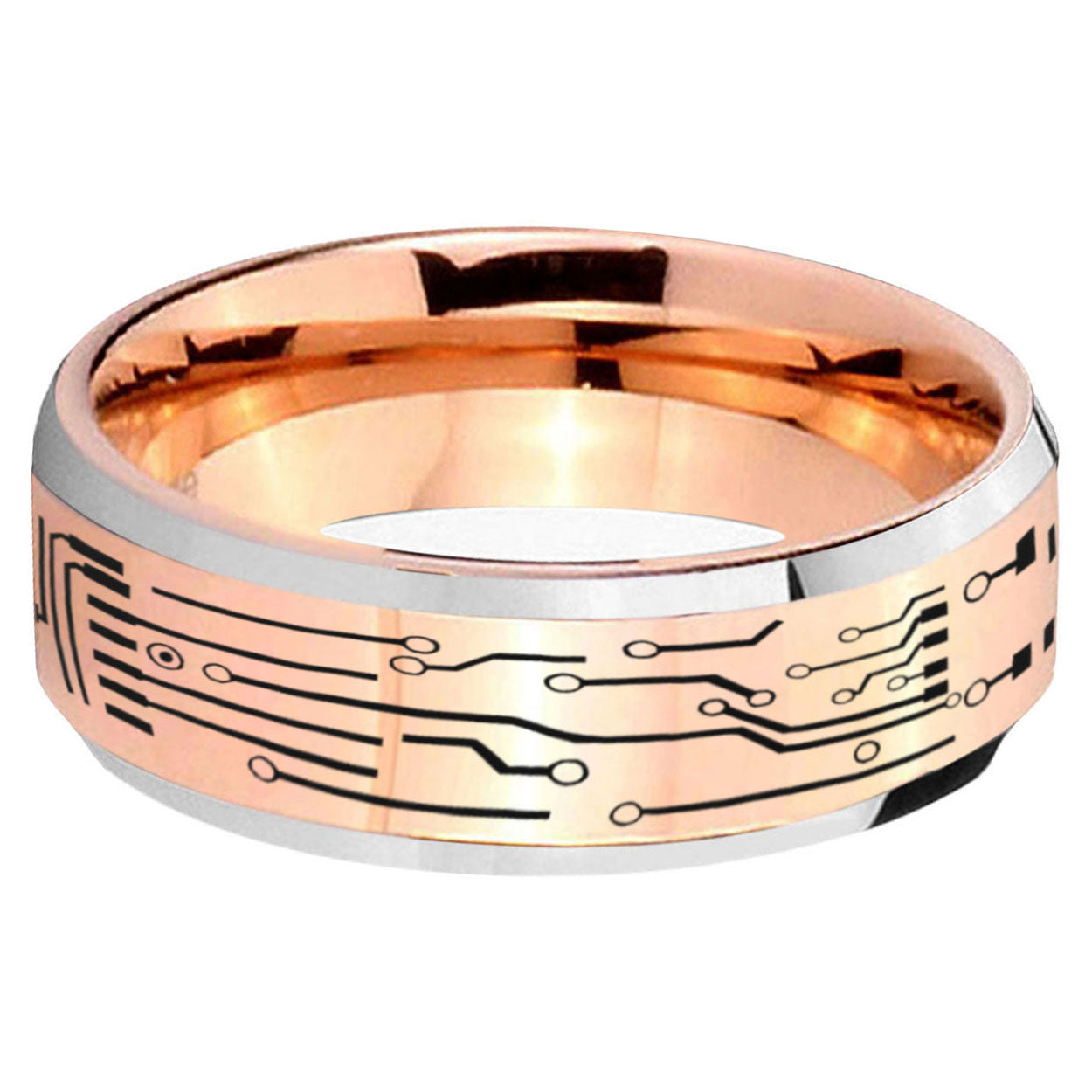5MM Circuit Board Beveled Rose Gold Tungsten Wedding Band