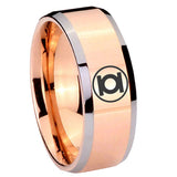 8mm Green Lantern Beveled Edge Rose Gold Comfort Fit Mens Wedding Band