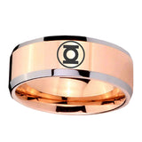 5, 8mm Green Lantern Beveled Edge Rose Gold Comfort Fit Mens Wedding Band