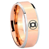 8mm Green Lantern Beveled Edge Rose Gold Comfort Fit Mens Wedding Band