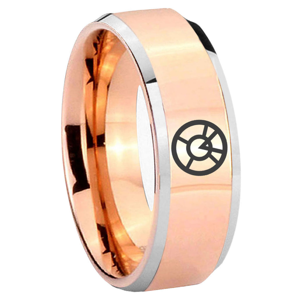 8MM Orange lantern Beveled Rose Gold Tungsten Wedding Band