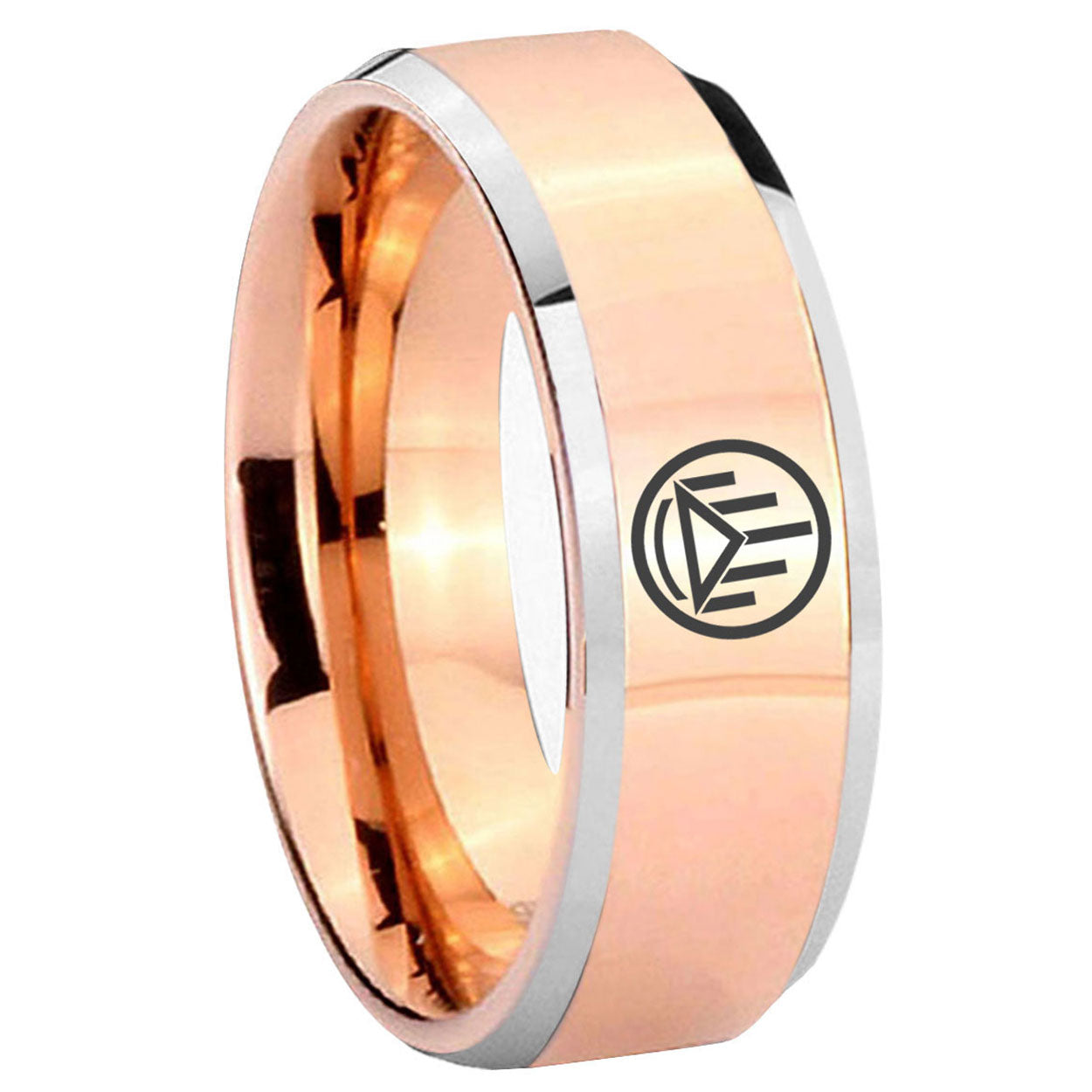 8MM Silver Lantern Beveled Rose Gold Tungsten Wedding Band