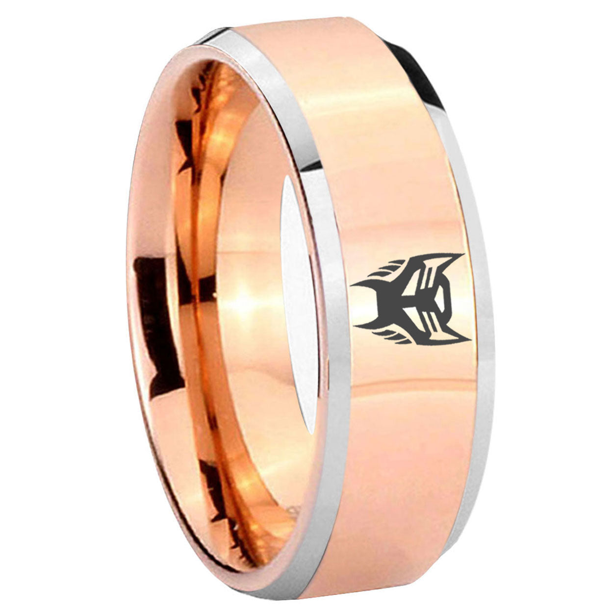 8MM Transformers Insignias Beveled Rose Gold Tungsten Wedding Band