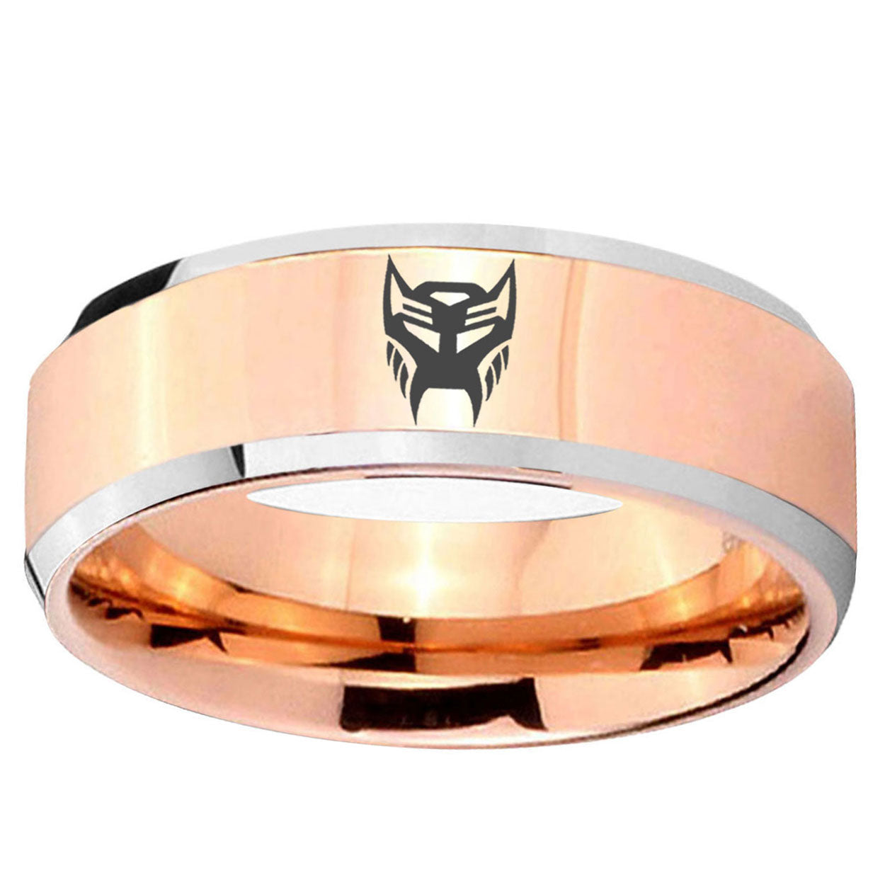 5MM Transformers Insignias Beveled Rose Gold Tungsten Wedding Band
