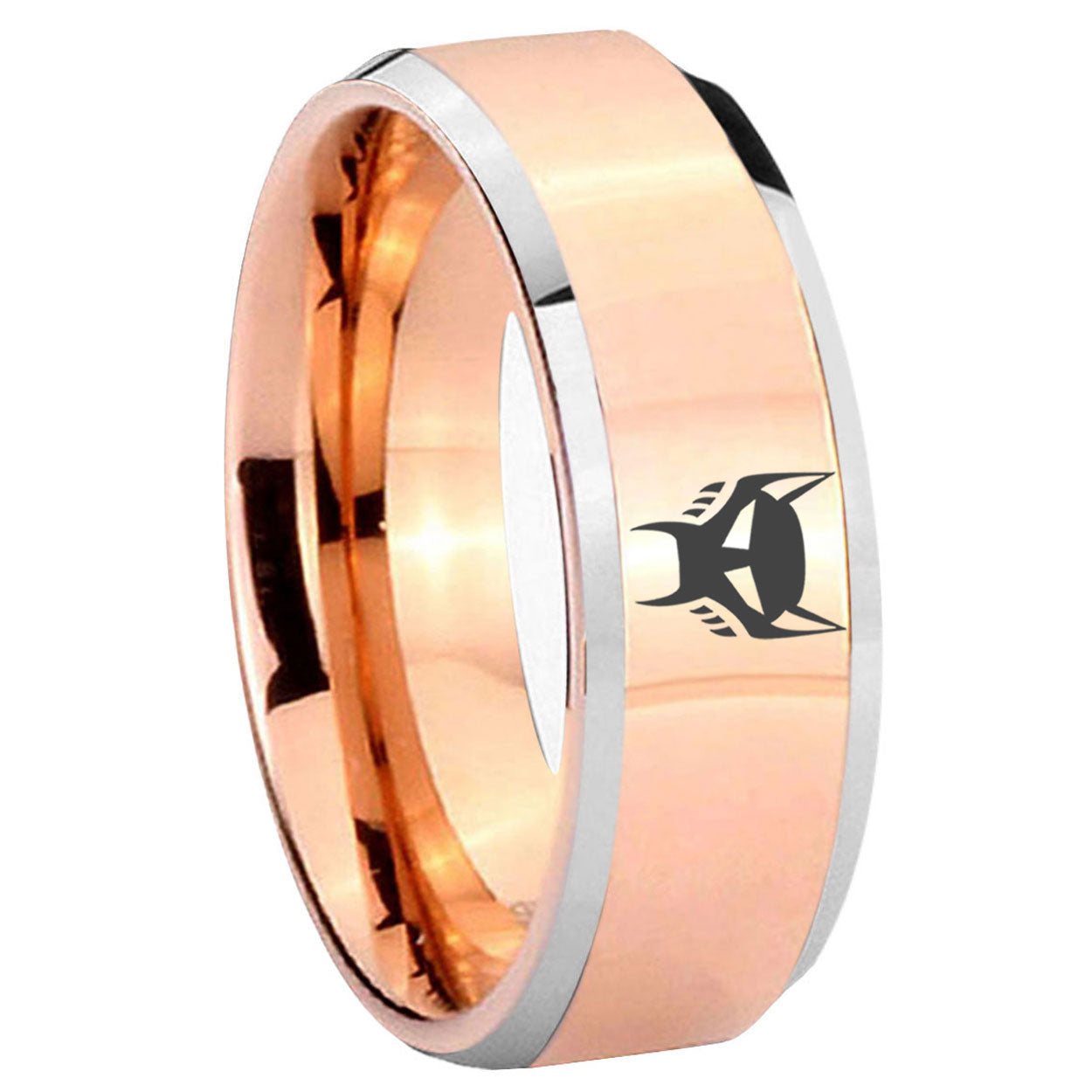 8MM Transformers Maximal Beveled Rose Gold Tungsten Wedding Band