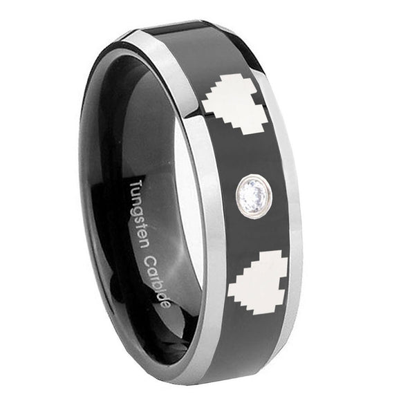 8mm-Zelda-Heart-Beveled-Edges-Black-Tungsten-Carbide-CZ-Anniversary-Ring