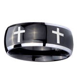 10mm-Crosses-Dome-Glossy-Black-2-Tone-Tungsten-Carbide-Men's-Promise-Rings