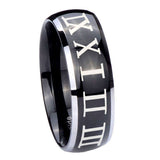 His Hers Roman Numeral Dome Glossy Black 2 Tone Tungsten Mens Promise Ring Set