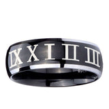 5, 8mm Roman Numeral Dome Glossy Black 2 Tone Tungsten Wedding Engraving Ring
