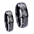 Irish Claddagh Dome Glossy Black 2 Tone Tungsten Promise Ring Set