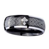 10mm-Celtic-Cross-Dome-Glossy-Black-2-Tone-Tungsten-Carbide-Custom-Mens-Ring