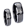 Celtic Cross Dome Glossy Black 2 Tone Tungsten His And Hers Ring