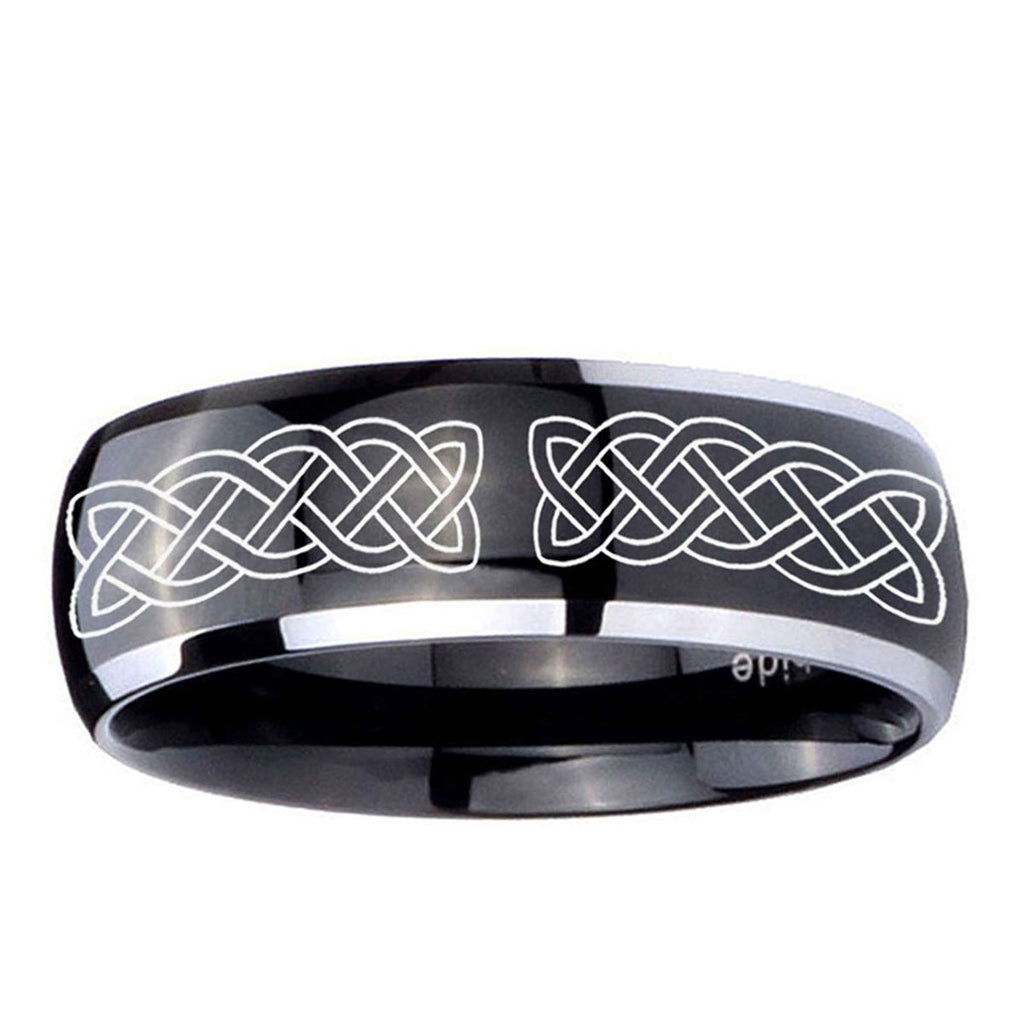 5mm Celtic Knot Dome Glossy Black 2 Tone Tungsten Men Bands