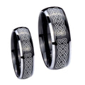 Celtic Knot Dome Glossy Black 2 Tone Tungsten Couple Wedding Rings