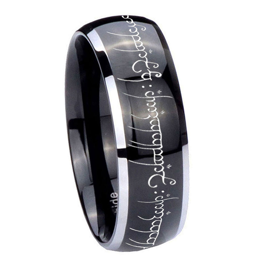 8mm Lord Of The Ring Dome Two Tone Black Mens Tungsten Ring