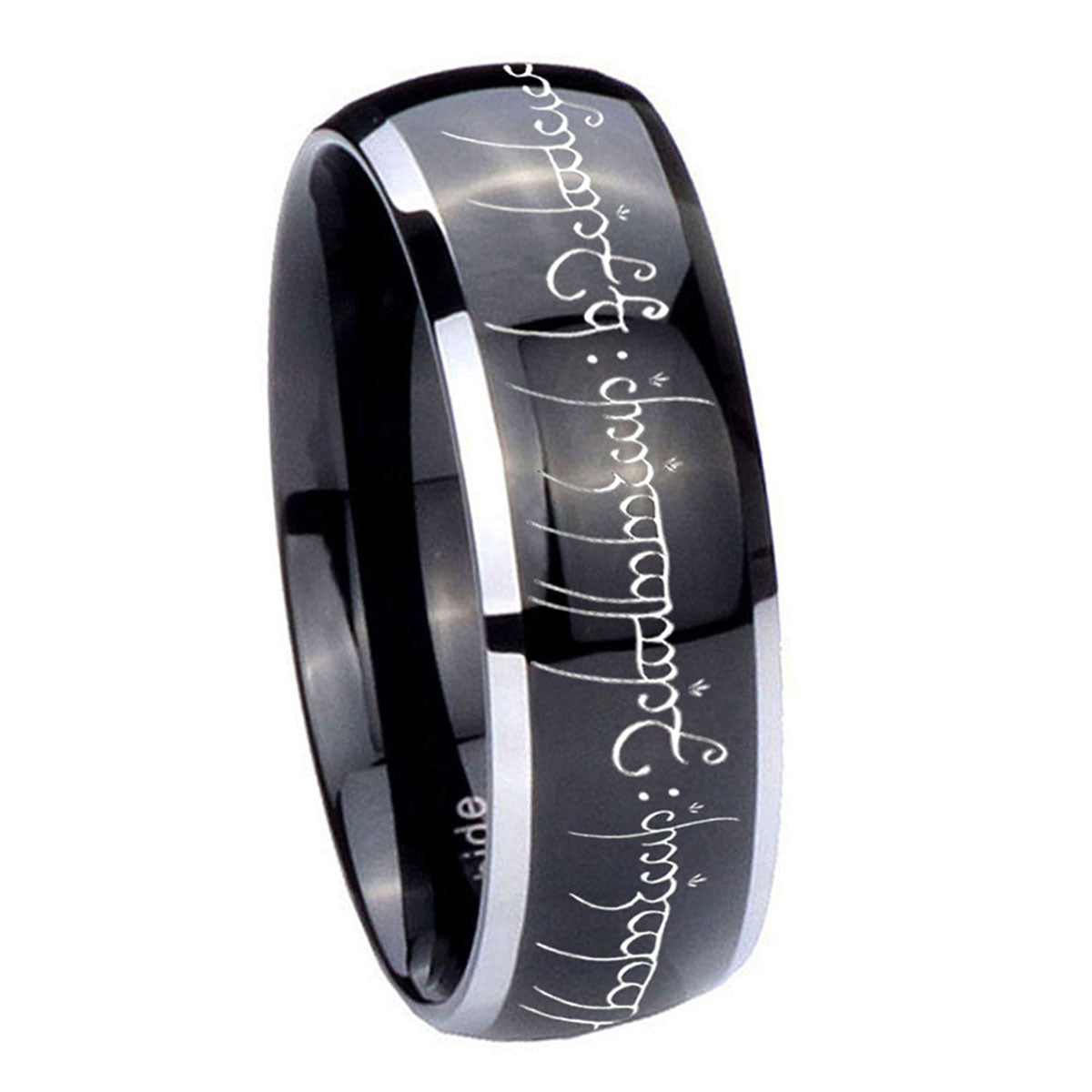 8mm Lord Of The Ring Dome Two Tone Black Mens Tungsten Ring