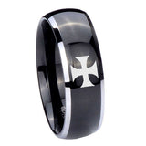 10mm-Maltese-Cross-Dome-Glossy-Black-2-Tone-Tungsten-Men's-Promise-Rings