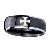10mm-Maltese-Cross-Dome-Glossy-Black-2-Tone-Tungsten-Men's-Promise-Rings