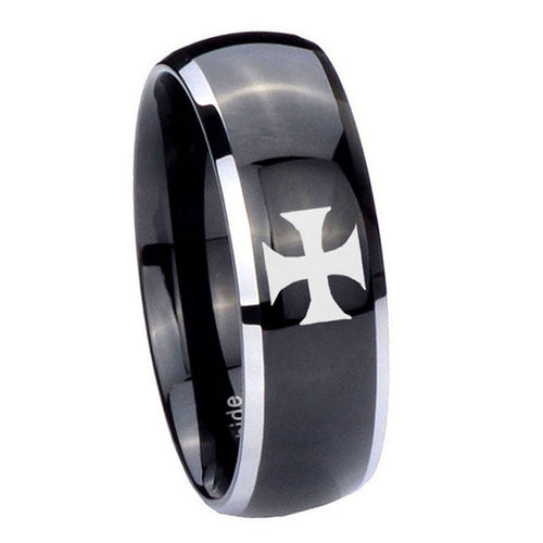 10mm Maltese Cross Dome Glossy Black 2 Tone Tungsten Men's Promise Rings