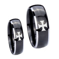 Maltese Cross Dome Glossy Black 2 Tone Tungsten Bridal Ring Sets
