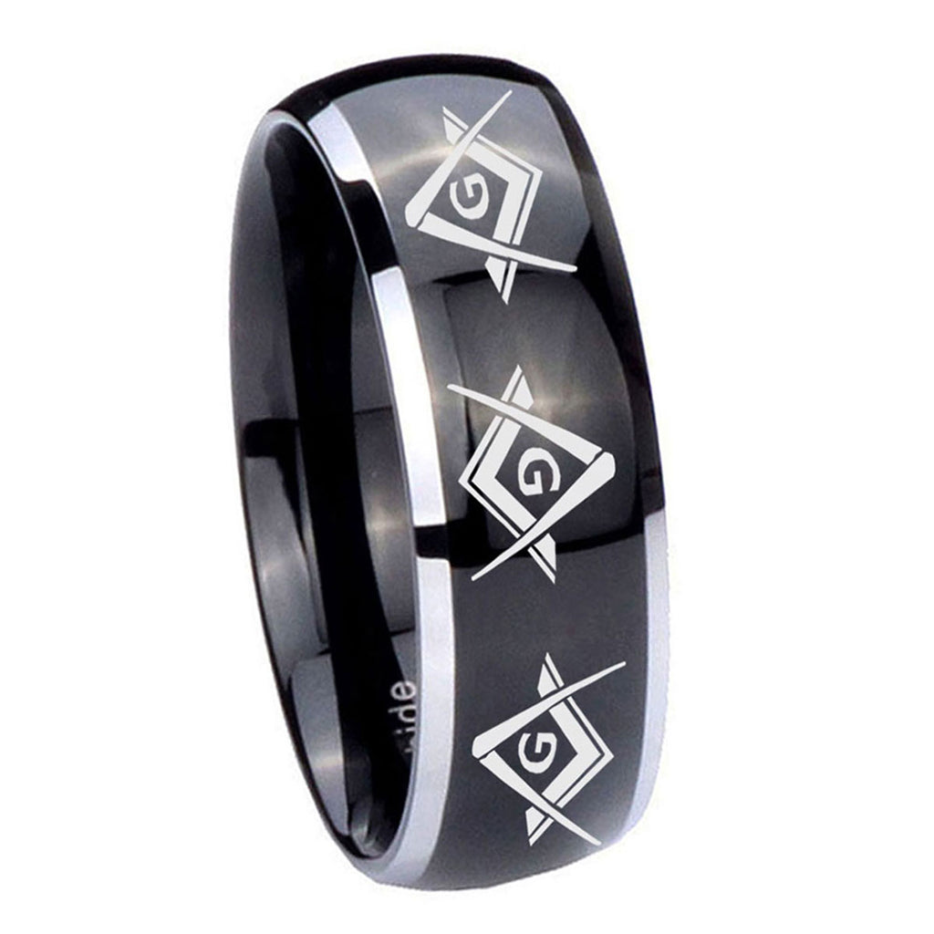 10mm Master Mason Masonic Dome Glossy Black 2 Tone Tungsten Custom Ring for Men
