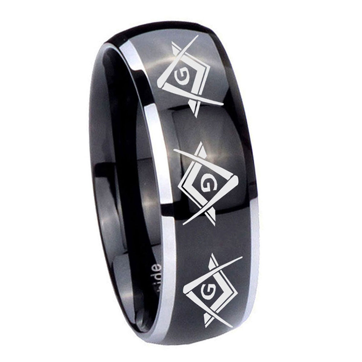 10mm Master Mason Masonic Dome Glossy Black 2 Tone Tungsten Custom Ring for Men