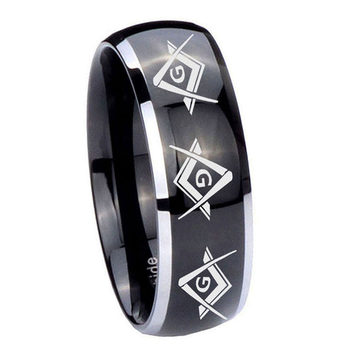 10mm Master Mason Masonic Dome Glossy Black 2 Tone Tungsten Custom Ring for Men