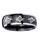 5, 8mm Master Mason Masonic Dome Glossy Black 2 Tone Tungsten Mens Wedding Band