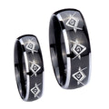 Master Mason Masonic Dome Glossy Black 2 Tone Tungsten Wedding Ring Set