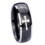 10mm-Christian-Cross-Dome-Glossy-Black-2-Tone-Tungsten-Carbide-Mens-Ring