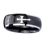 8mm-Christian-Cross-Dome-Glossy-Black-2-Tone-Tungsten-Carbide-Bands-Ring