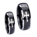 Christian Cross Dome Glossy Black 2 Tone Tungsten Wedding Set Ring