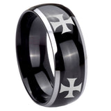 10mm-4-Maltese-Cross-Dome-Glossy-Black-2-Tone-Tungsten-Men's-Bands-Ring