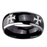 8mm-4-Maltese-Cross-Dome-Glossy-Black-2-Tone-Tungsten-Carbide-Rings-for-Men