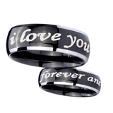 8mm-I-Love-You-Forever-and-ever-Dome-Glossy-Black-2-Tone-Tungsten-Men's-Ring