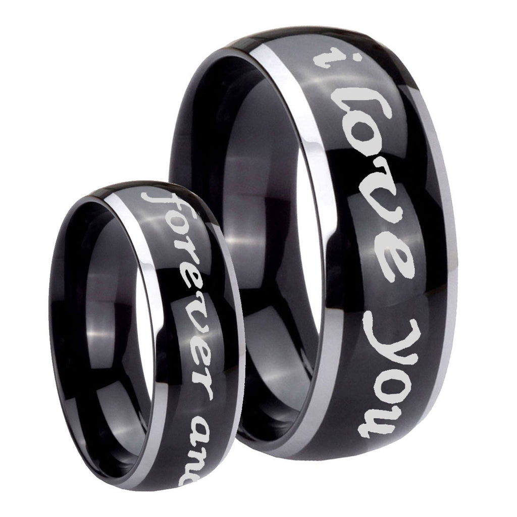 10mm I Love You Forever and ever Dome Glossy Black 2 Tone Tungsten Engraved Ring