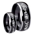 10mm I Love You Forever and ever Dome Glossy Black 2 Tone Tungsten Engraved Ring