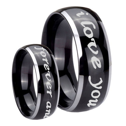 10mm I Love You Forever and ever Dome Glossy Black 2 Tone Tungsten Engraved Ring