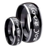 8mm I Love You Forever and ever Dome Glossy Black 2 Tone Tungsten Men's Ring